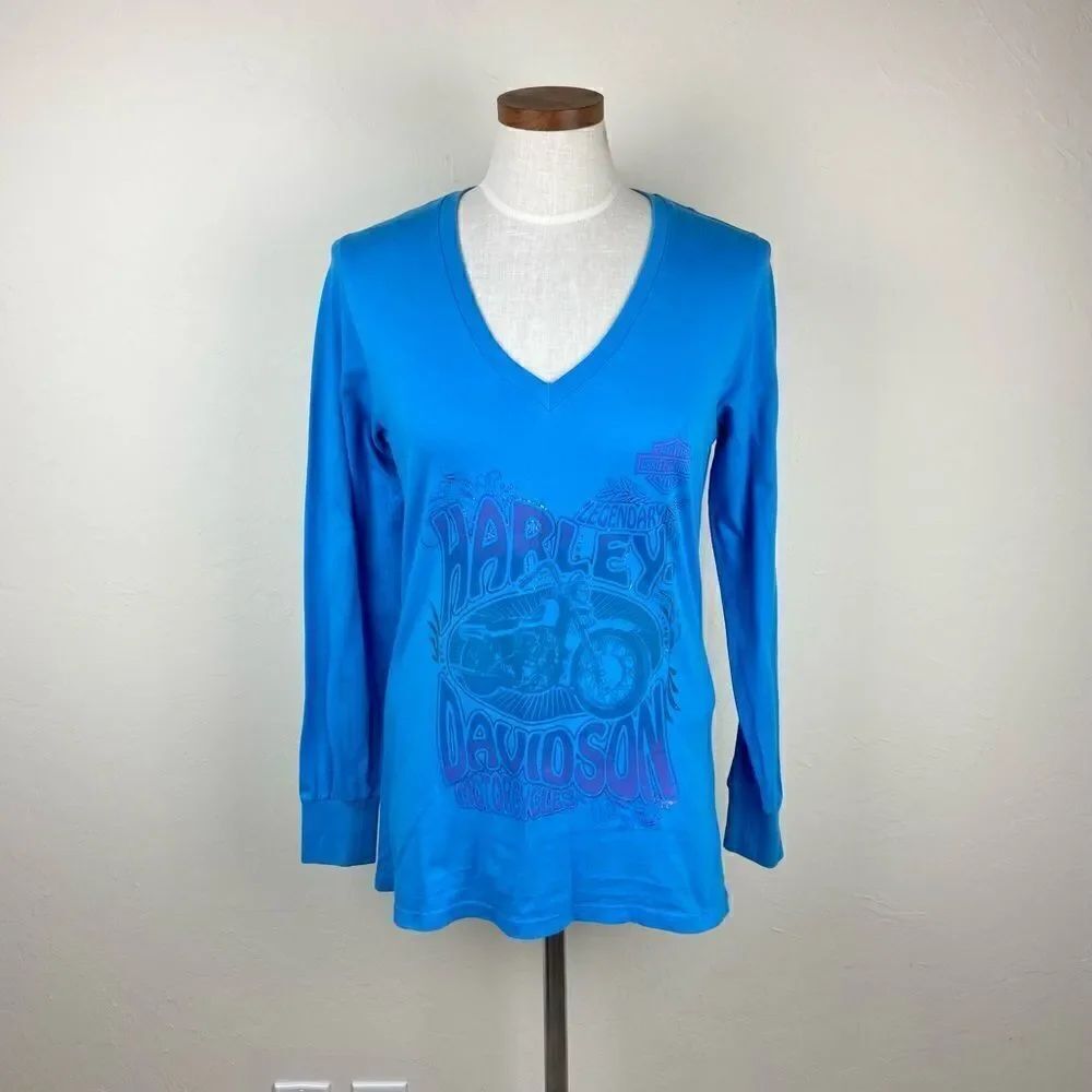 Vintage Harley Davidson Long Sleeve Tee - Blue & Purple